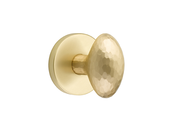 Emtek 5059HEUS4 Dummy, Pair. Disk Rosette. Hammered Egg Knob. Satin Brass