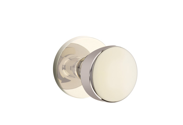 Emtek 5059LAUUS14 Dummy, Pair. Disk Rosette. Laurent Knob. Polished Nickel-Lifetime