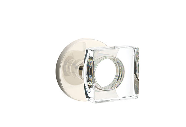 Emtek 5059MSCUS14 Dummy, Pair. Disk Rosette. Modern Square Knob. Polished Nickel-Lifetime