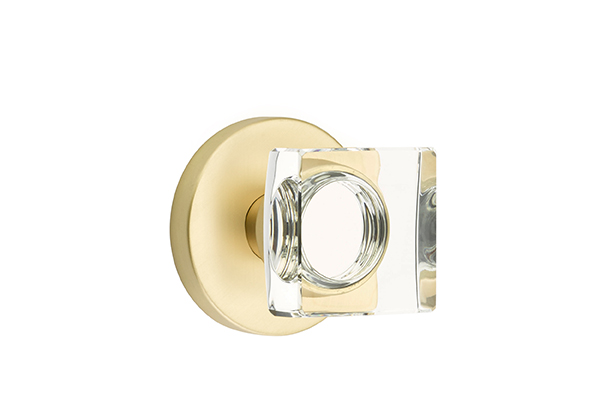 Emtek 5059MSCUS4 Dummy, Pair. Disk Rosette. Modern Square Knob. Satin Brass