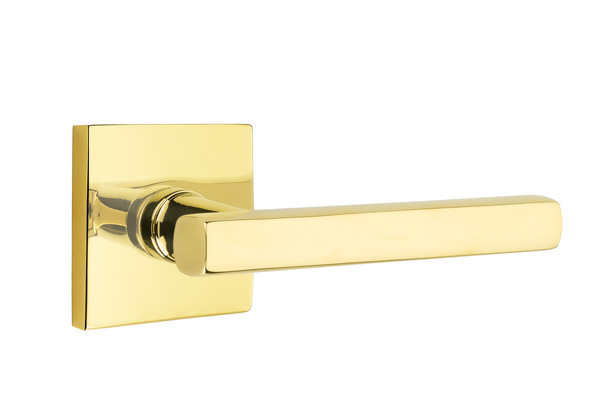 Emtek 5050FRLUS3NL Dummy, Pair. Square Rosette. Freestone Lever. Unlacquered Brass