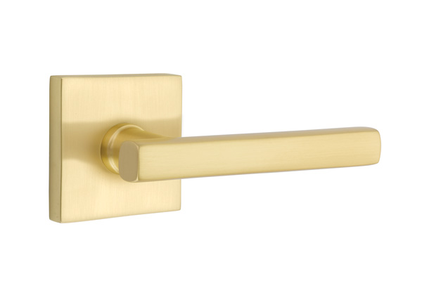 Emtek 5050FRLUS4 Dummy, Pair. Square Rosette. Freestone Lever. Satin Brass