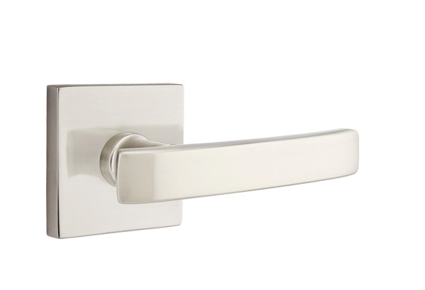 Emtek 5050GVUS15 Dummy, Pair. Square Rosette. Geneva Lever. Satin Nickel