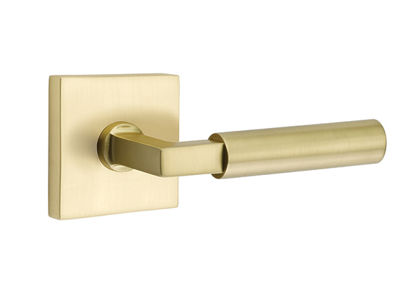 Emtek 5050HECUS4 Dummy, Pair. Square Rosette. Hercules Lever. Satin Brass