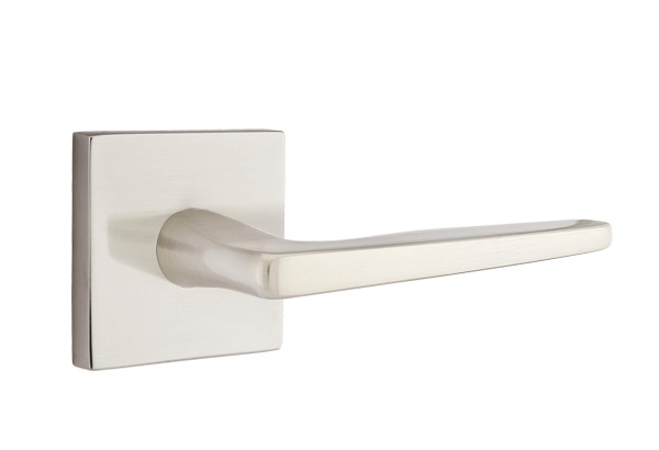 Emtek 5050HERUS15 Dummy, Pair. Square Rosette. Hermes Lever. Satin Nickel