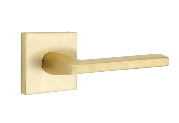 Emtek 5050HLOUS4 Dummy, Pair. Square Rosette. Helios Lever. Satin Brass