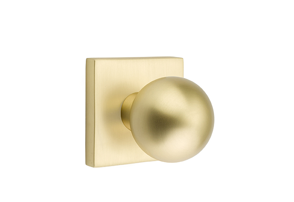 Emtek 5050ORBUS4 Dummy, Pair. Square Rosette. Orb Knob. Satin Brass