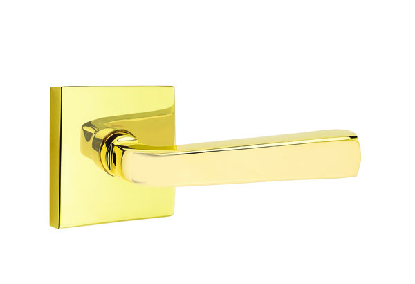 Emtek 5050SIOUS3NL Dummy, Pair. Square Rosette. Sion Lever . Unlacquered Brass