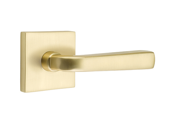 Emtek 5050SIOUS4 Dummy, Pair. Square Rosette. Sion Lever . Satin Brass