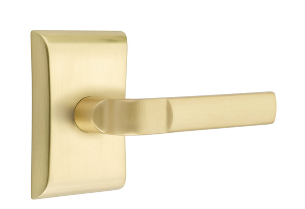 Emtek 5051ASTUS4 Dummy, Pair. Neos Rosette. Aston Lever. Satin Brass