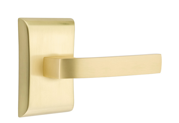 Emtek 5051BRLUS4 Dummy, Pair. Neos Rosette. Breslin Lever. Satin Brass