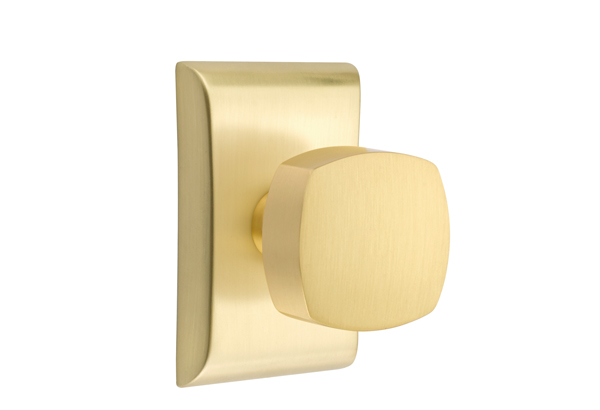 Emtek 5051FRKUS4 Dummy, Pair. Neos Rosette. Freestone Knob. Satin Brass