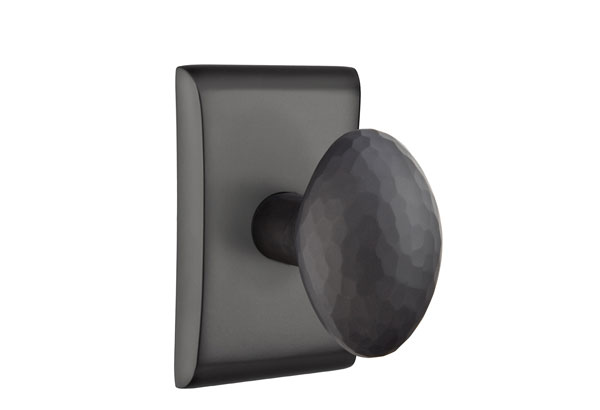 Emtek 5051HEUS19 Dummy, Pair. Neos Rosette. Hammered Egg Knob. Flat Black