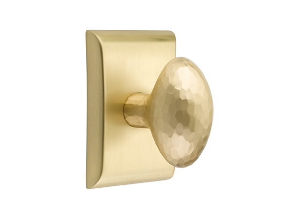 Emtek 5051HEUS4 Dummy, Pair. Neos Rosette. Hammered Egg Knob. Satin Brass