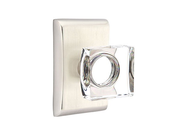 Emtek 5051MSCUS15 Dummy, Pair. Neos Rosette. Modern Square Knob. Satin Nickel