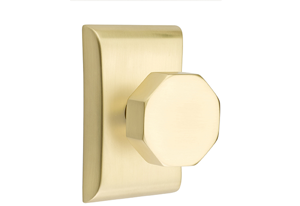 Emtek 5051OCTUS4 Dummy, Pair. Neos Rosette. Octagon Knob. Satin Brass