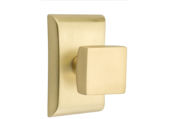 Emtek 5051SQUUS4 Dummy, Pair. Neos Rosette. Square Knob. Satin Brass