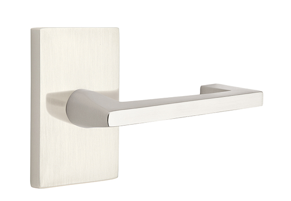 Emtek 5052AGUS15 Dummy, Pair. Modern Rectangular Rosette. Argos Lever. Satin Nickel