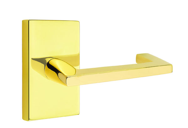 Emtek 5052AGUS3NL Dummy, Pair. Modern Rectangular Rosette. Argos Lever. Unlacquered Brass