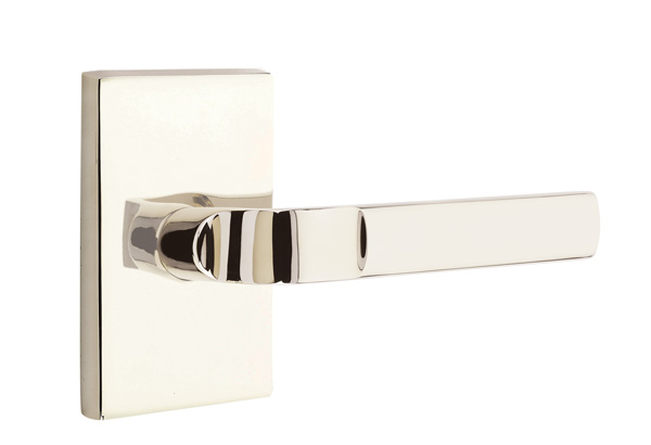 Emtek 5052ASTUS14 Dummy, Pair. Modern Rectangular Rosette. Aston Lever. Polished Nickel-Lifetime