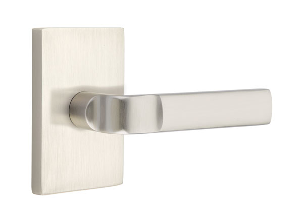 Emtek 5052ASTUS15 Dummy, Pair. Modern Rectangular Rosette. Aston Lever. Satin Nickel