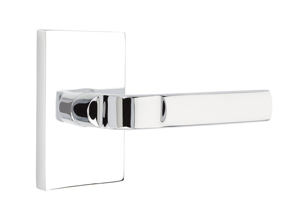 Emtek 5052ASTUS26 Dummy, Pair. Modern Rectangular Rosette. Aston Lever. Polished Chrome