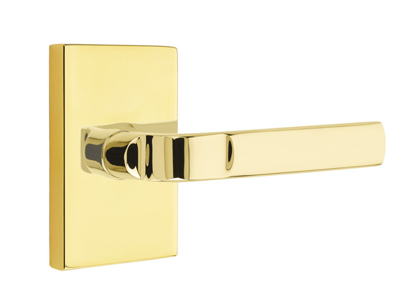 Emtek 5052ASTUS3NL Dummy, Pair. Modern Rectangular Rosette. Aston Lever. Unlacquered Brass