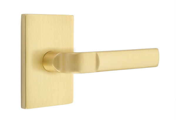 Emtek 5052ASTUS4 Dummy, Pair. Modern Rectangular Rosette. Aston Lever. Satin Brass