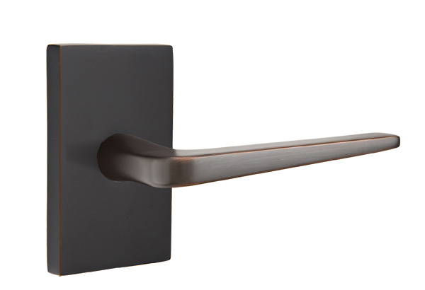 Emtek 5052ATNUS10B Dummy, Pair. Modern Rectangular Rosette. Athena Lever. Oil Rubbed Bronze