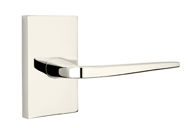 Emtek 5052ATNUS14 Dummy, Pair. Modern Rectangular Rosette. Athena Lever. Polished Nickel-Lifetime