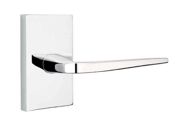 Emtek 5052ATNUS26 Dummy, Pair. Modern Rectangular Rosette. Athena Lever. Polished Chrome