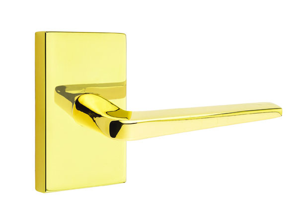 Emtek 5052ATNUS3NL Dummy, Pair. Modern Rectangular Rosette. Athena Lever. Unlacquered Brass