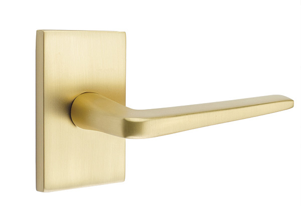 Emtek 5052ATNUS4 Dummy, Pair. Modern Rectangular Rosette. Athena Lever. Satin Brass