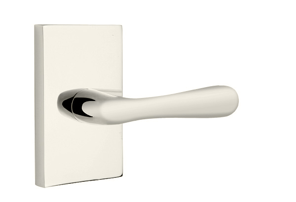 Emtek 5052BAUS14 Dummy, Pair. Modern Rectangular Rosette. Basel Lever. Polished Nickel-Lifetime