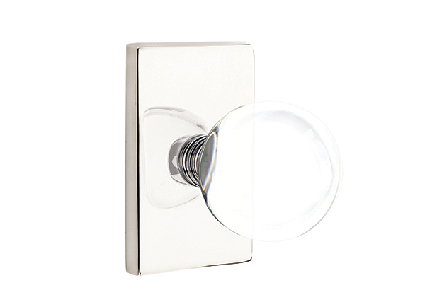 Emtek 5052BLUS14 Dummy, Pair. Modern Rectangular Rosette. Bristol Knob. Polished Nickel-Lifetime