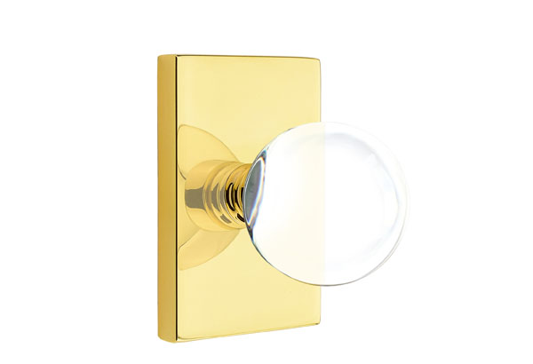 Emtek 5052BLUS3NL Dummy, Pair. Modern Rectangular Rosette. Bristol Knob. Unlacquered Brass