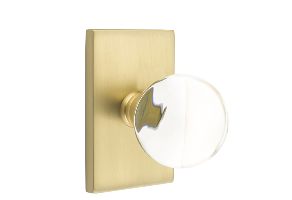 Emtek 5052BLUS4 Dummy, Pair. Modern Rectangular Rosette. Bristol Knob. Satin Brass