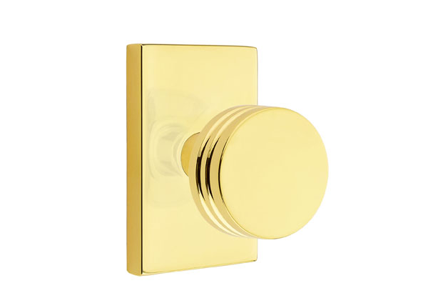 Emtek 5052BNUS3NL Dummy, Pair. Modern Rectangular Rosette. Bern Knob. Unlacquered Brass