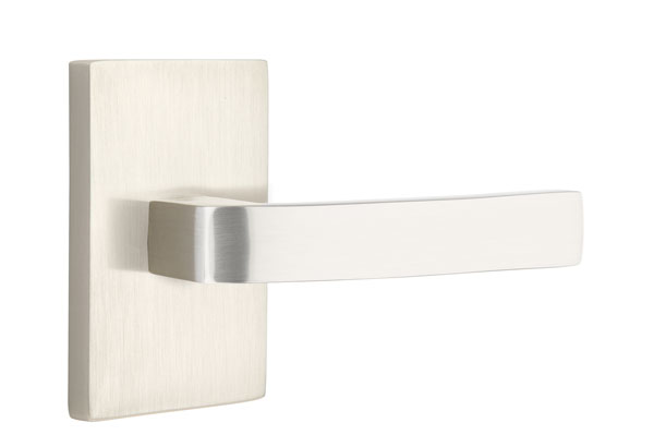 Emtek 5052BRLUS15 Dummy, Pair. Modern Rectangular Rosette. Breslin Lever. Satin Nickel