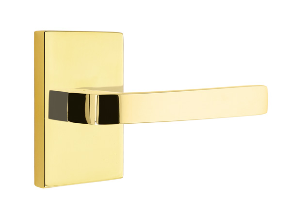 Emtek 5052BRLUS3NL Dummy, Pair. Modern Rectangular Rosette. Breslin Lever. Unlacquered Brass