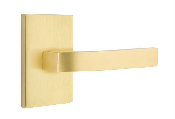 Emtek 5052BRLUS4 Dummy, Pair. Modern Rectangular Rosette. Breslin Lever. Satin Brass