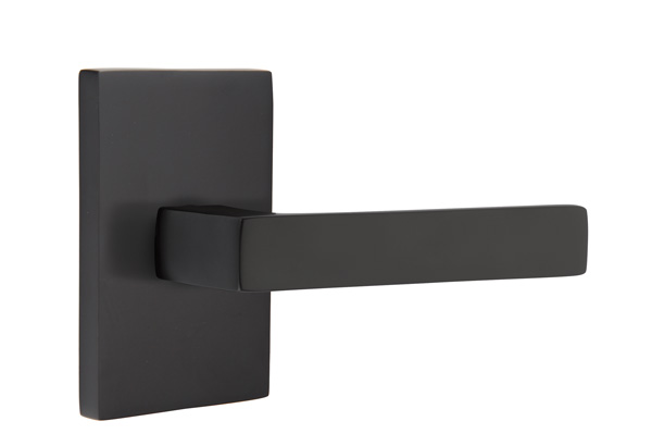 Emtek 5052DTUS19 Dummy, Pair. Modern Rectangular Rosette. Dumont Lever. Flat Black