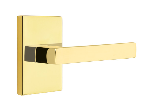 Emtek 5052DTUS3NL Dummy, Pair. Modern Rectangular Rosette. Dumont Lever. Unlacquered Brass