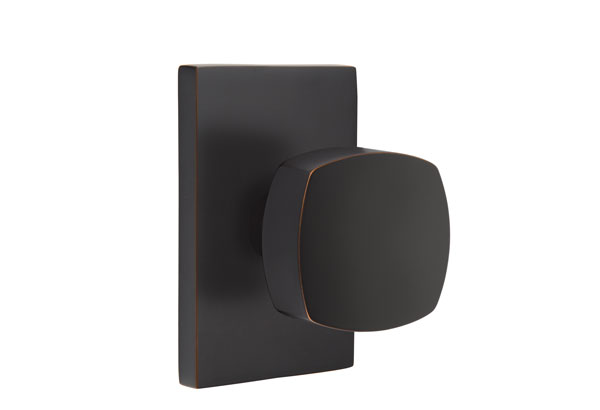 Emtek 5052FRKUS10B Dummy, Pair. Modern Rectangular Rosette. Freestone Knob. Oil Rubbed Bronze