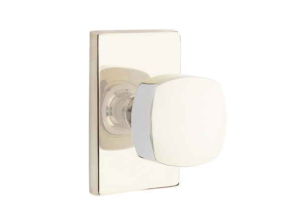 Emtek 5052FRKUS14 Dummy, Pair. Modern Rectangular Rosette. Freestone Knob. Polished Nickel-Lifetime