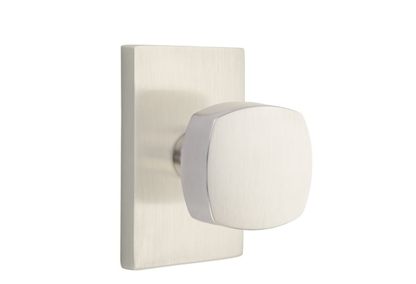 Emtek 5052FRKUS15 Dummy, Pair. Modern Rectangular Rosette. Freestone Knob. Satin Nickel