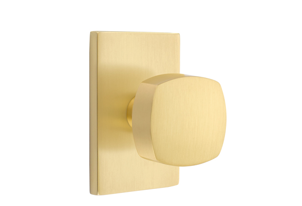 Emtek 5052FRKUS4 Dummy, Pair. Modern Rectangular Rosette. Freestone Knob. Satin Brass