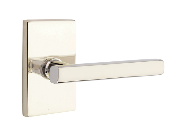 Emtek 5052FRLUS14 Dummy, Pair. Modern Rectangular Rosette. Freestone Lever. Polished Nickel-Lifetime