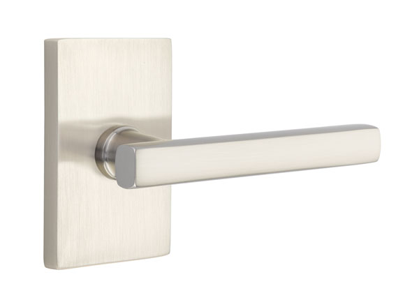 Emtek 5052FRLUS15 Dummy, Pair. Modern Rectangular Rosette. Freestone Lever. Satin Nickel