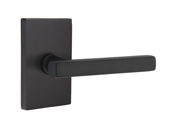 Emtek 5052FRLUS19 Dummy, Pair. Modern Rectangular Rosette. Freestone Lever. Flat Black